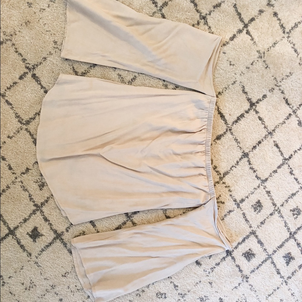 Off the shoulder neutral shirt with bell sleeves